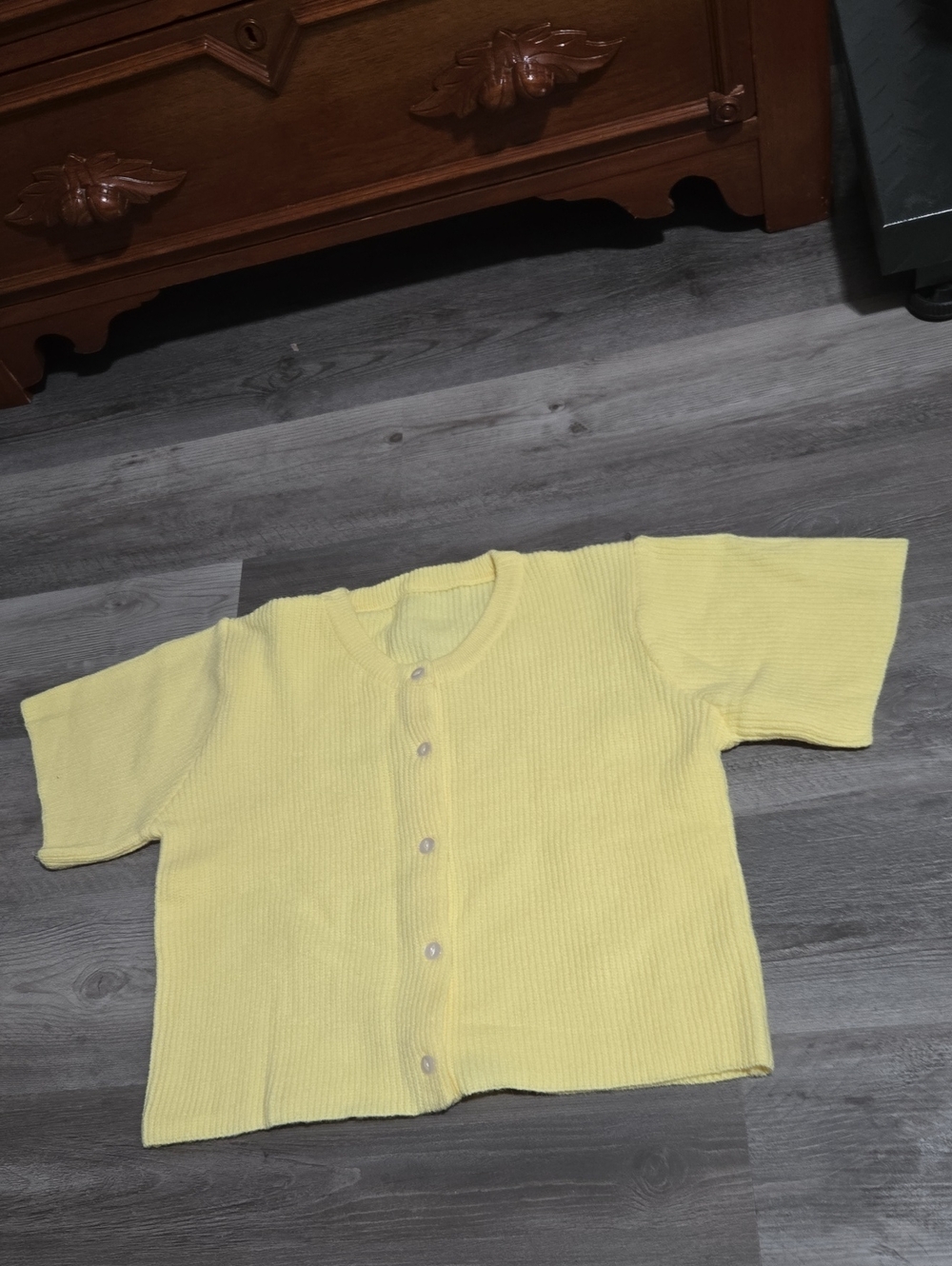 Womens Yellow Button-Front Ribbed Knit Top